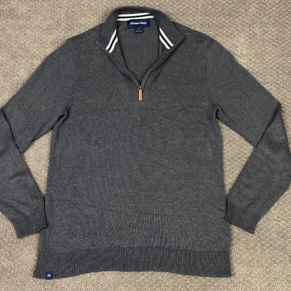 Mizzen + Main Quarter Zip Sweater Men's Small Gray 1/4 Zip Pullover and - Picture 1 of 13